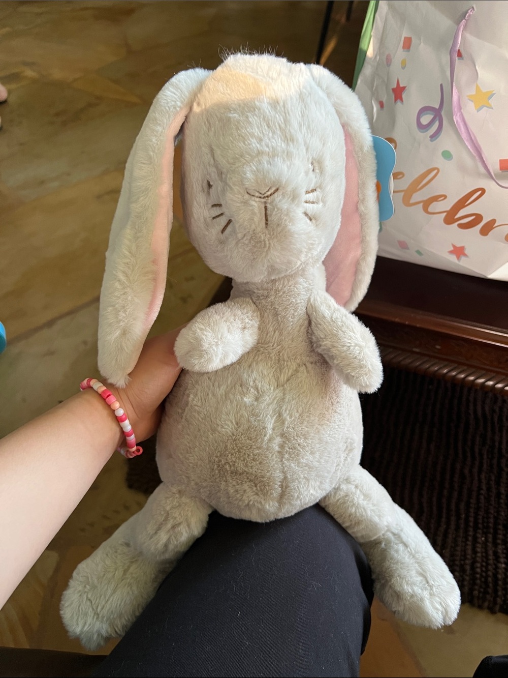 Plush Grey and Pink Bunny Toy for Small Pets and Playtime